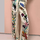 Nika | Ensemble chemise et pantalons en satin avec imprimé unique, style Resort