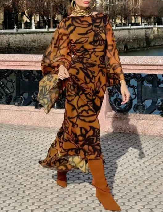 Ashley | Robe longue imprimée Beach Glam Brown