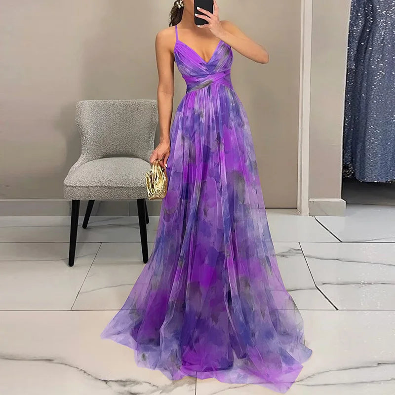 Elodie™ | Robe de soirée longue avec motif aquarelle