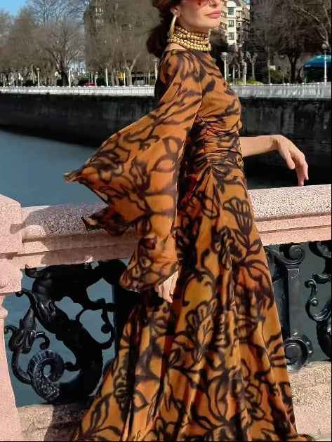 Ashley | Robe longue imprimée Beach Glam Brown