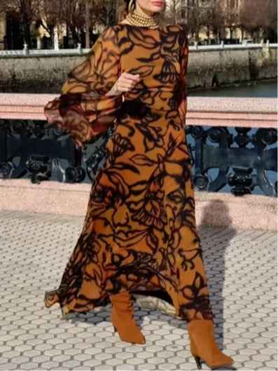 Ashley | Robe longue imprimée Beach Glam Brown