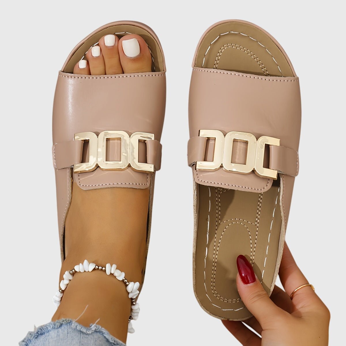Sandales Blanches Boucle Dorée Double Femme | Modernes Été