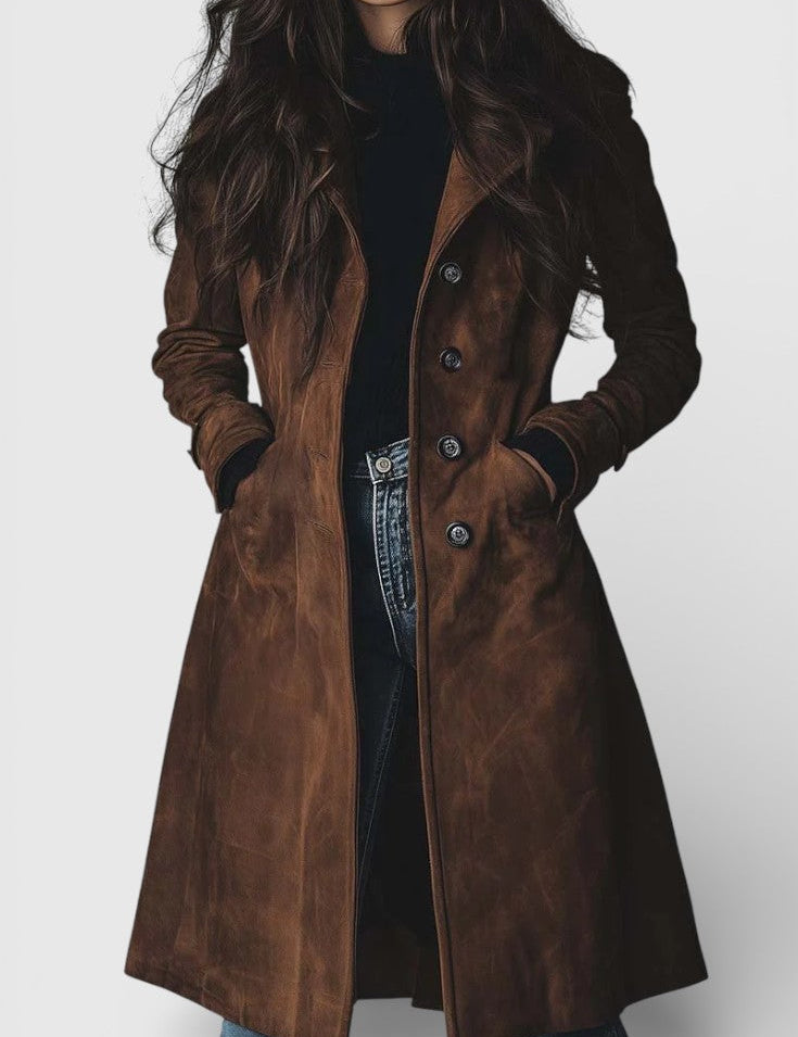 Teresa™ | Trench-coat en Suède de Style Vintage