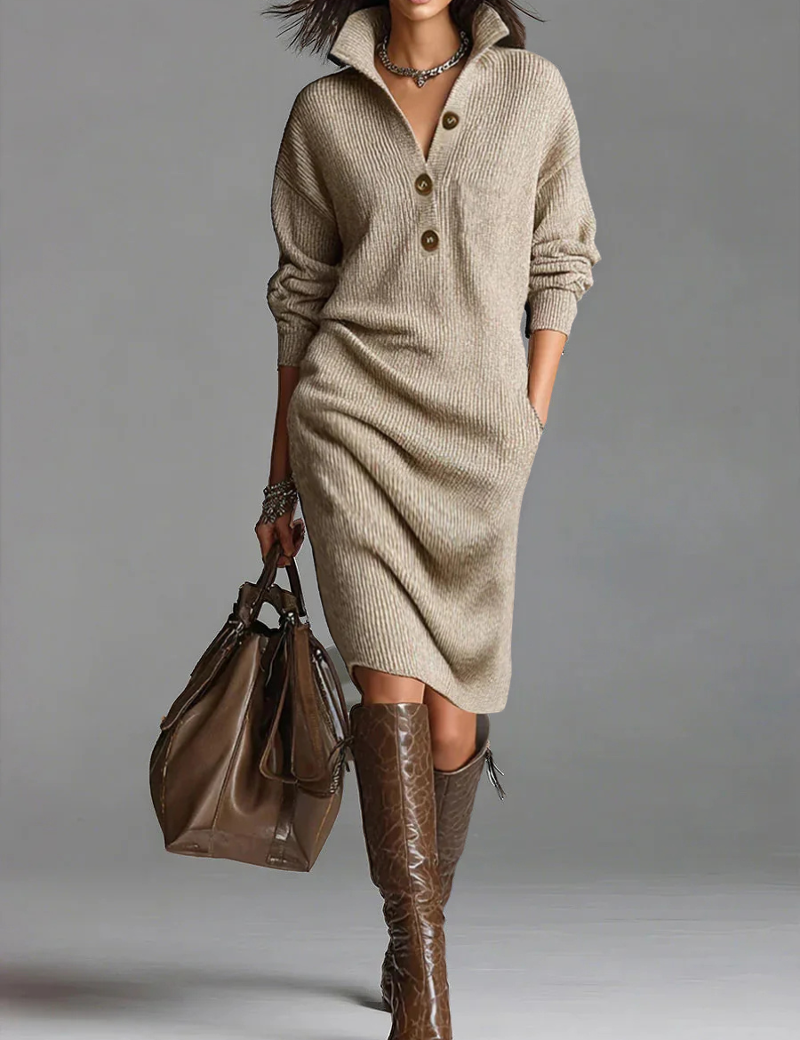 Nadia™ | Robe midi en tricot avec des boutons