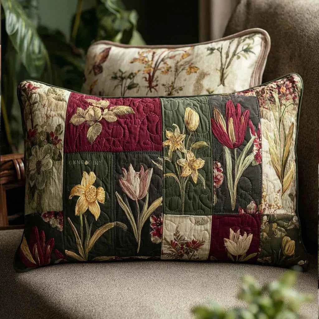 Housse de Coussin Matelassée - Rêves de Fleurs Sauvages