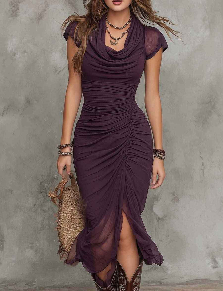 Kira | Robe Midi Plissée Abstraite et Élégante