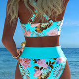 Bikini avec motif floral contrastant et fente