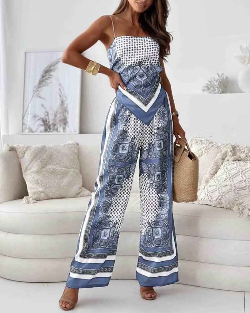 Helen | Ensemble élégant de deux pièces avec top à lacets et pantalon prêt pour les vacances