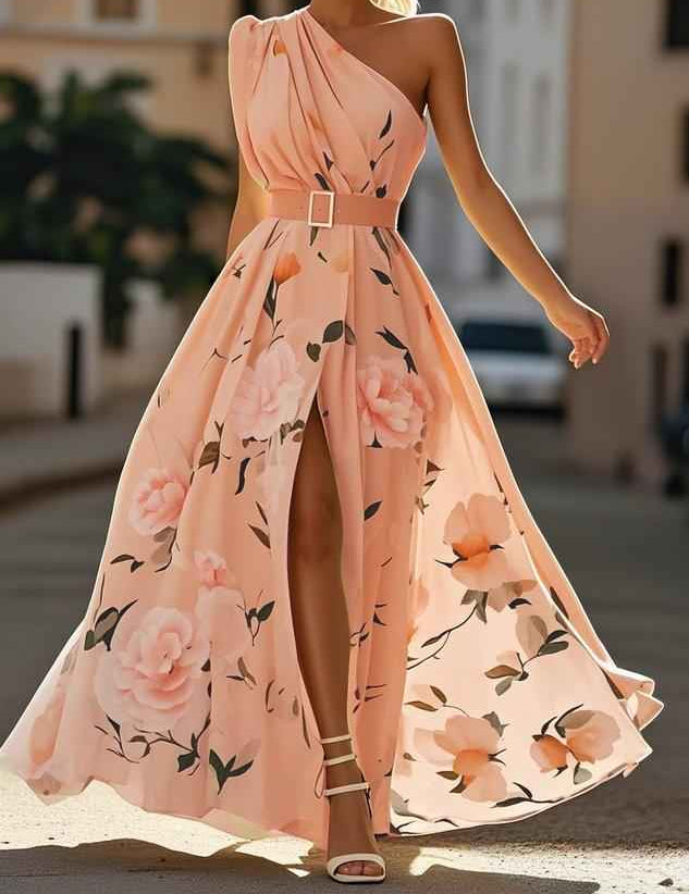 Julie | Robe Maxi Chiffon Florale à Épaules Dégagées Vert Clair