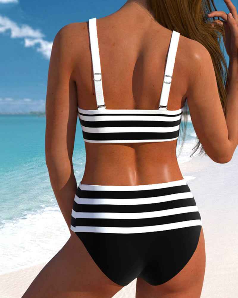 Laluna® | Bikini Rayé Taille Haute