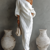 Robe en lin ivoire sans épaules