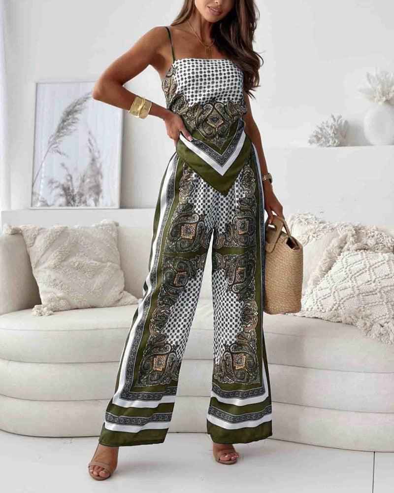 Helen | Ensemble élégant de deux pièces avec top à lacets et pantalon prêt pour les vacances