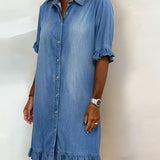 Anne™ | Robe en denim froncée
