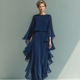 Ensemble Chiffon Bleu Marine Volants