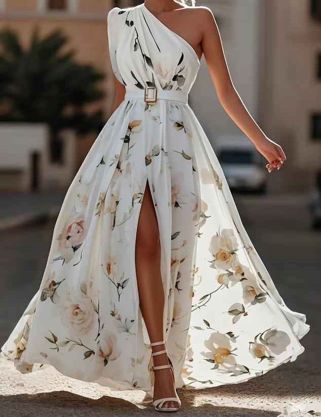 Julie | Robe Maxi Chiffon Florale à Épaules Dégagées Vert Clair