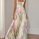 Marie | Robe Maxi Chiffon Florale Plissée Blanche