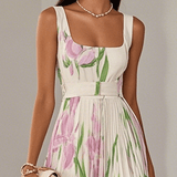 Marie | Robe Maxi Chiffon Florale Plissée Blanche