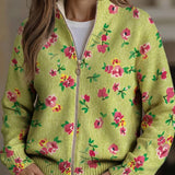Agnese™ | Cardigan zippé en rose floral et citron vert