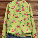 Agnese™ | Cardigan zippé en rose floral et citron vert