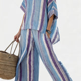Ginevra – haut pastel mauve élégant et pantalons à rayures