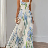 Marie | Robe Maxi Chiffon Florale Plissée Blanche