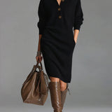 Nadia™ | Robe midi en tricot avec des boutons
