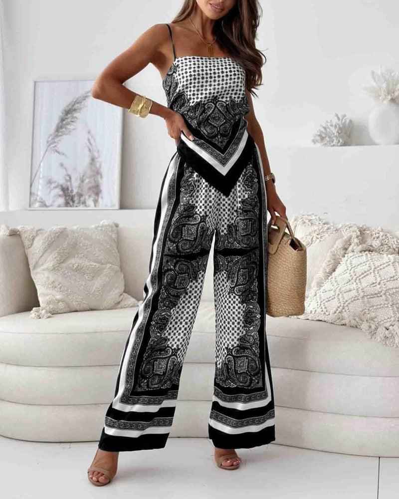 Helen | Ensemble élégant de deux pièces avec top à lacets et pantalon prêt pour les vacances