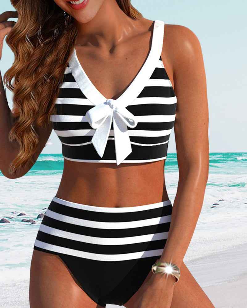 Laluna® | Bikini Rayé Taille Haute