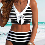 Laluna® | Bikini Rayé Taille Haute
