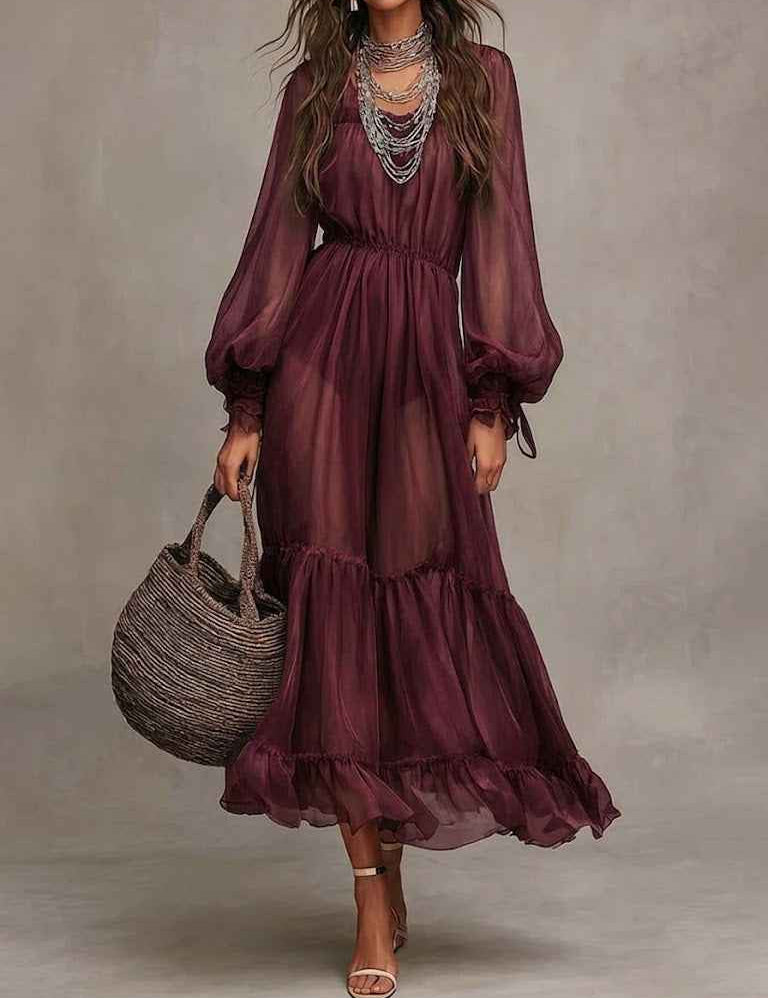 Gerda | Robe Midi Élégante avec Col en V