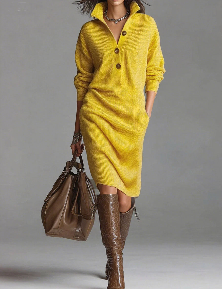 Nadia™ | Robe midi en tricot avec des boutons