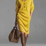 Nadia™ | Robe midi en tricot avec des boutons