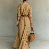 Robe maxi à col revers à manches longues