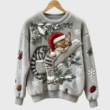 Stefany | Pull en peluche avec chat pour la période festive