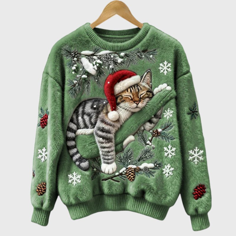 Stefany | Pull en peluche avec chat pour la période festive