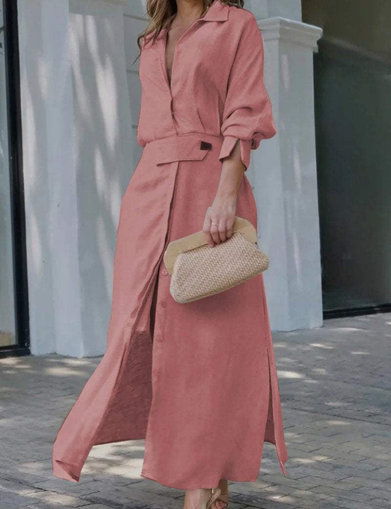Jeanine™ | Robe longue en lin avec ceinture