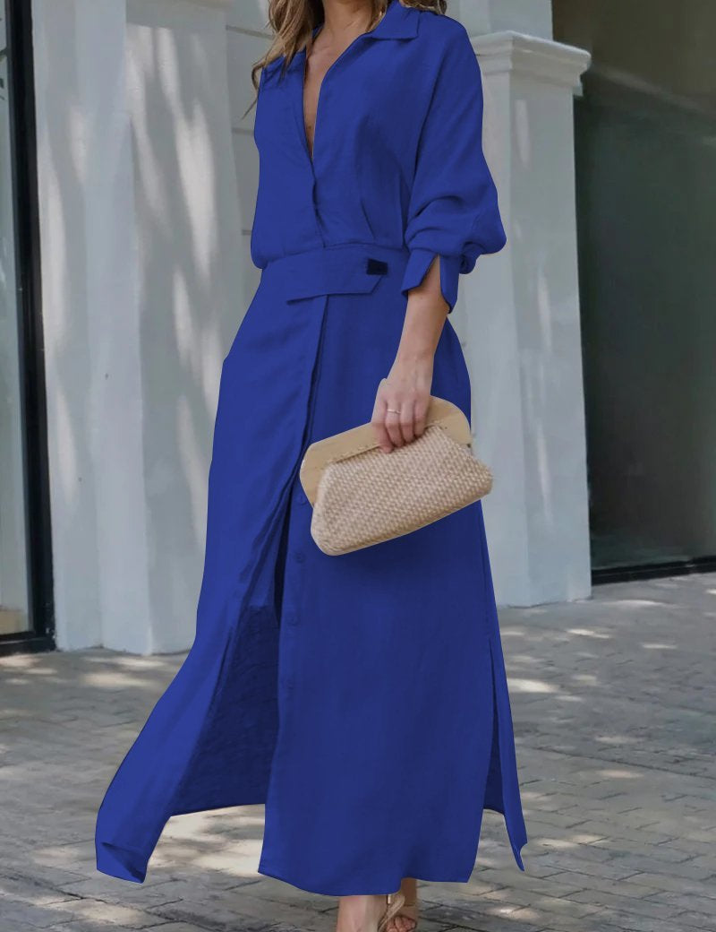 Jeanine™ | Robe longue en lin avec ceinture