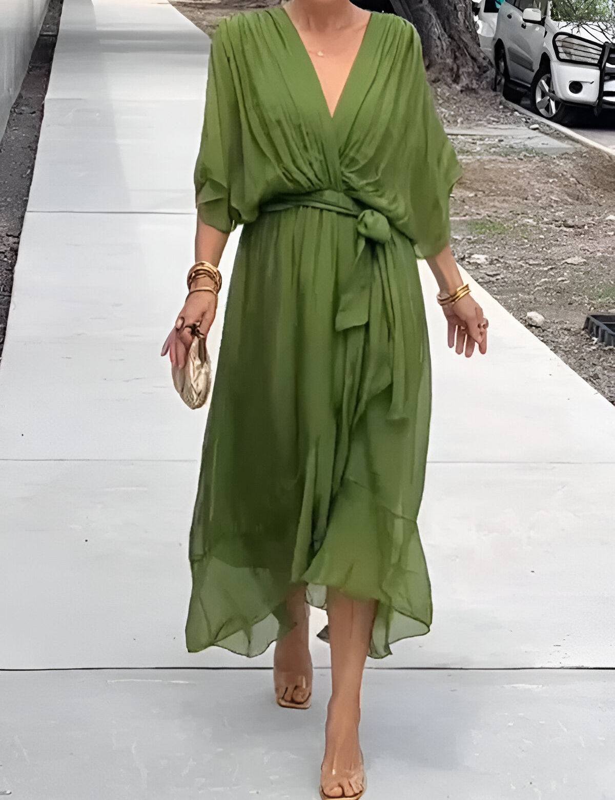 Moniek™ | Robe midi plissée élégante avec nœud