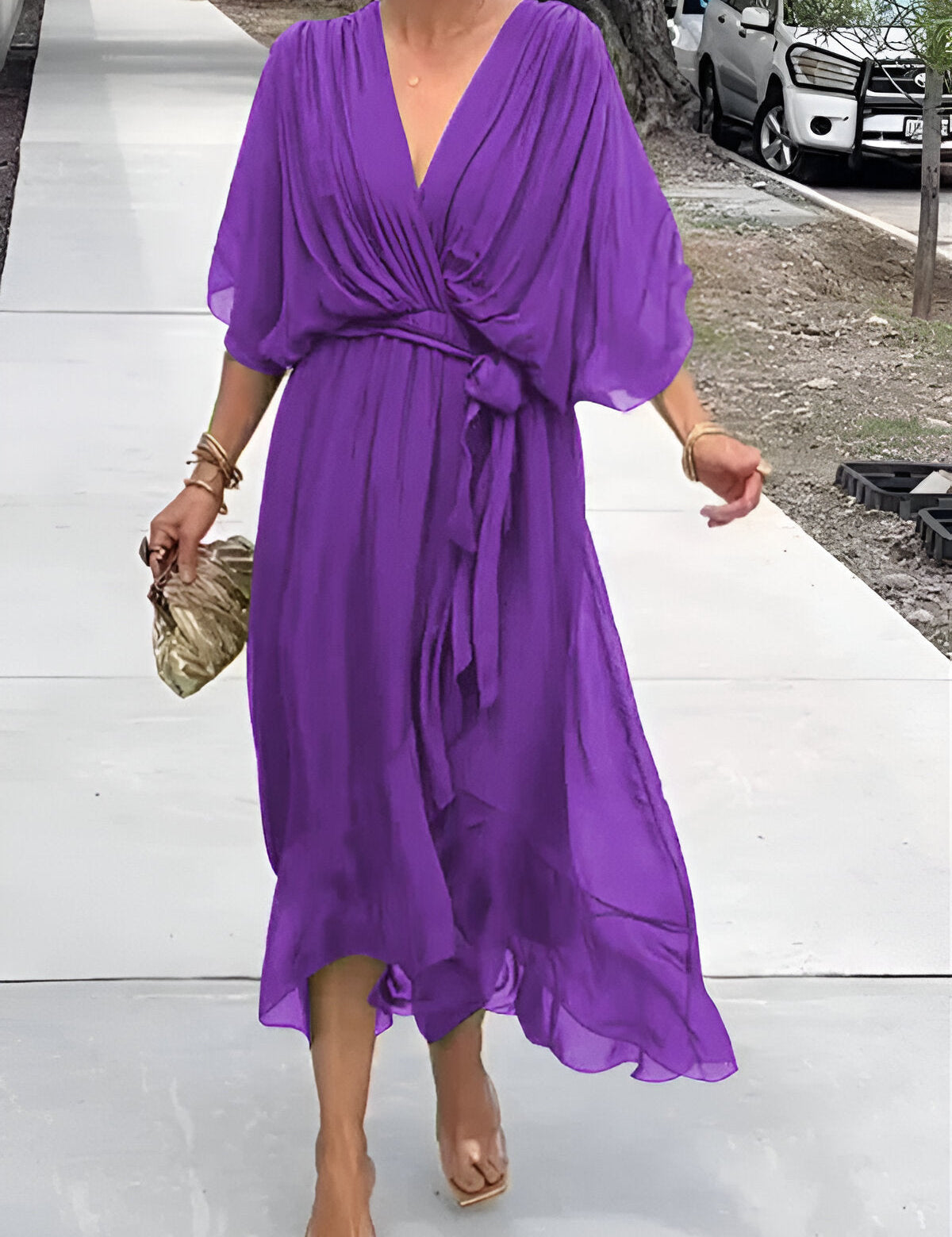 Moniek™ | Robe midi plissée élégante avec nœud