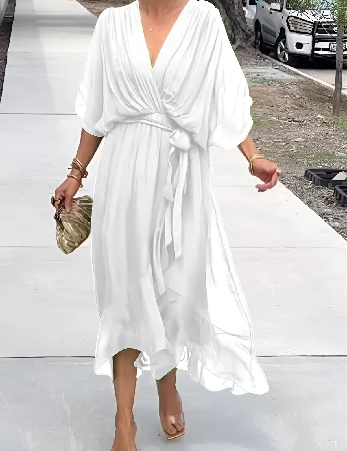 Moniek™ | Robe midi plissée élégante avec nœud
