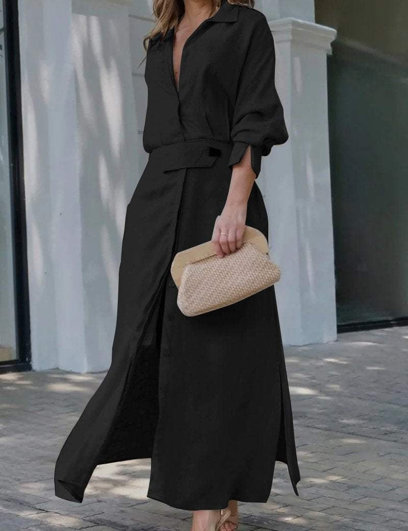 Jeanine™ | Robe longue en lin avec ceinture