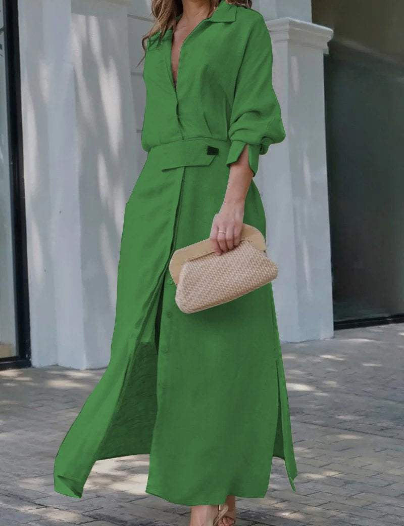 Jeanine™ | Robe longue en lin avec ceinture