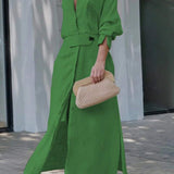 Jeanine™ | Robe longue en lin avec ceinture