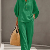 Mariel | Ensemble en Coton et Lin avec Manches Chauve-Souris et Pantalons Amples