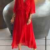 Moniek™ | Robe midi plissée élégante avec nœud