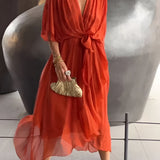 Moniek™ | Robe midi plissée élégante avec nœud