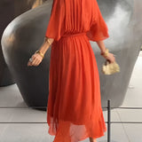 Moniek™ | Robe midi plissée élégante avec nœud
