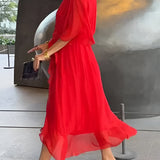 Moniek™ | Robe midi plissée élégante avec nœud