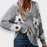 Aline | Pull Élégant avec Col en V et Motif Floral