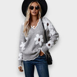 Aline | Pull Élégant avec Col en V et Motif Floral